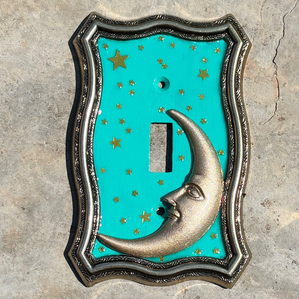 Celestial Light Switch Cover Vintage 90s Celestial Style Whimsigoth Decor Aqua